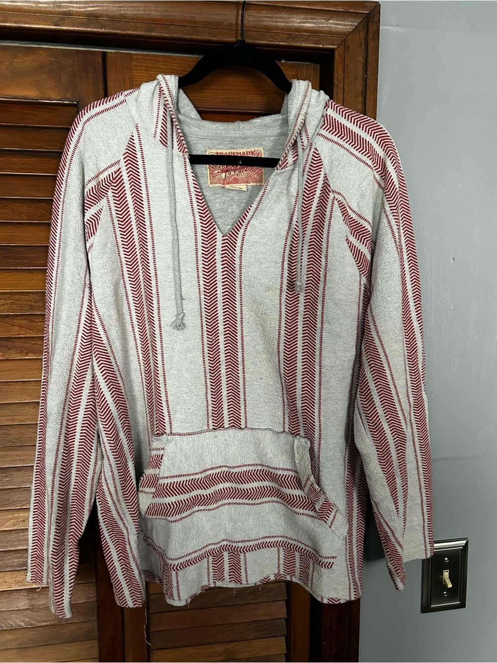 Brooklyn Cloth Gray Hoodie with Red Stripe Pattern